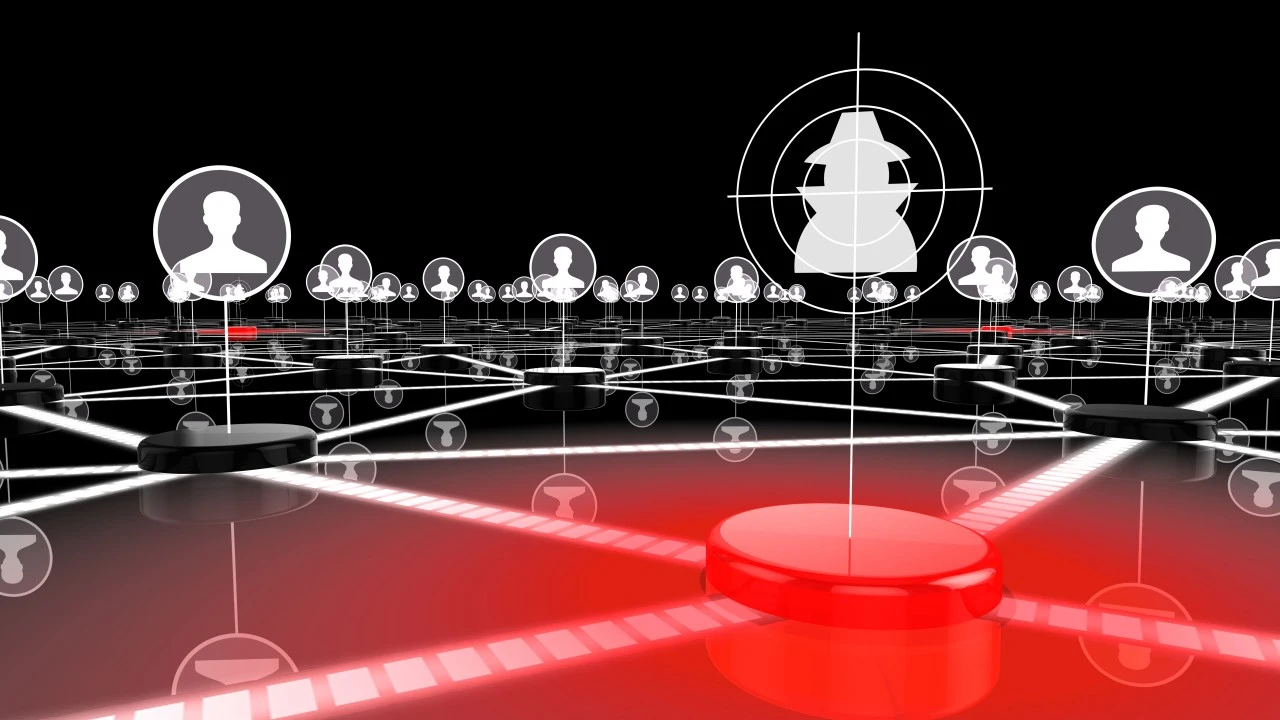 An abstract representation of a botnet with interconnected nodes.